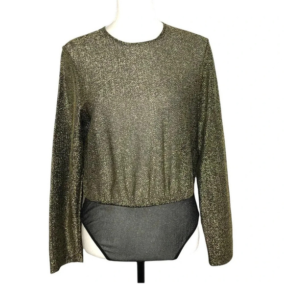 Vintage 80s Victoria’s Secret Gold Metallic Bodysuit Long Sleeve Disco Leotard - Picture 8 of 8